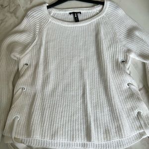 Aqua White Cotton Tie Sweater